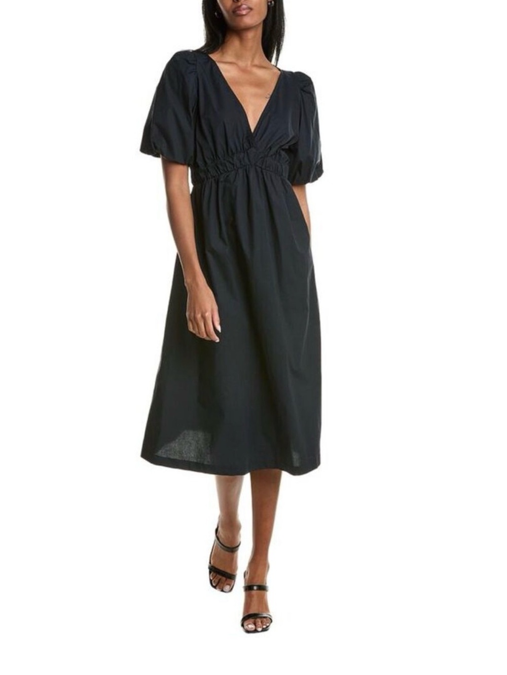 ba&sh Black V-Neck Puff Sleeve Midi Dress